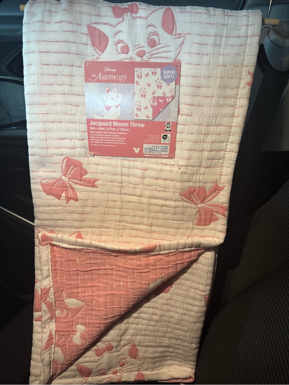Disney The Aristocats Pink Jacquard Woven Throw 50x60